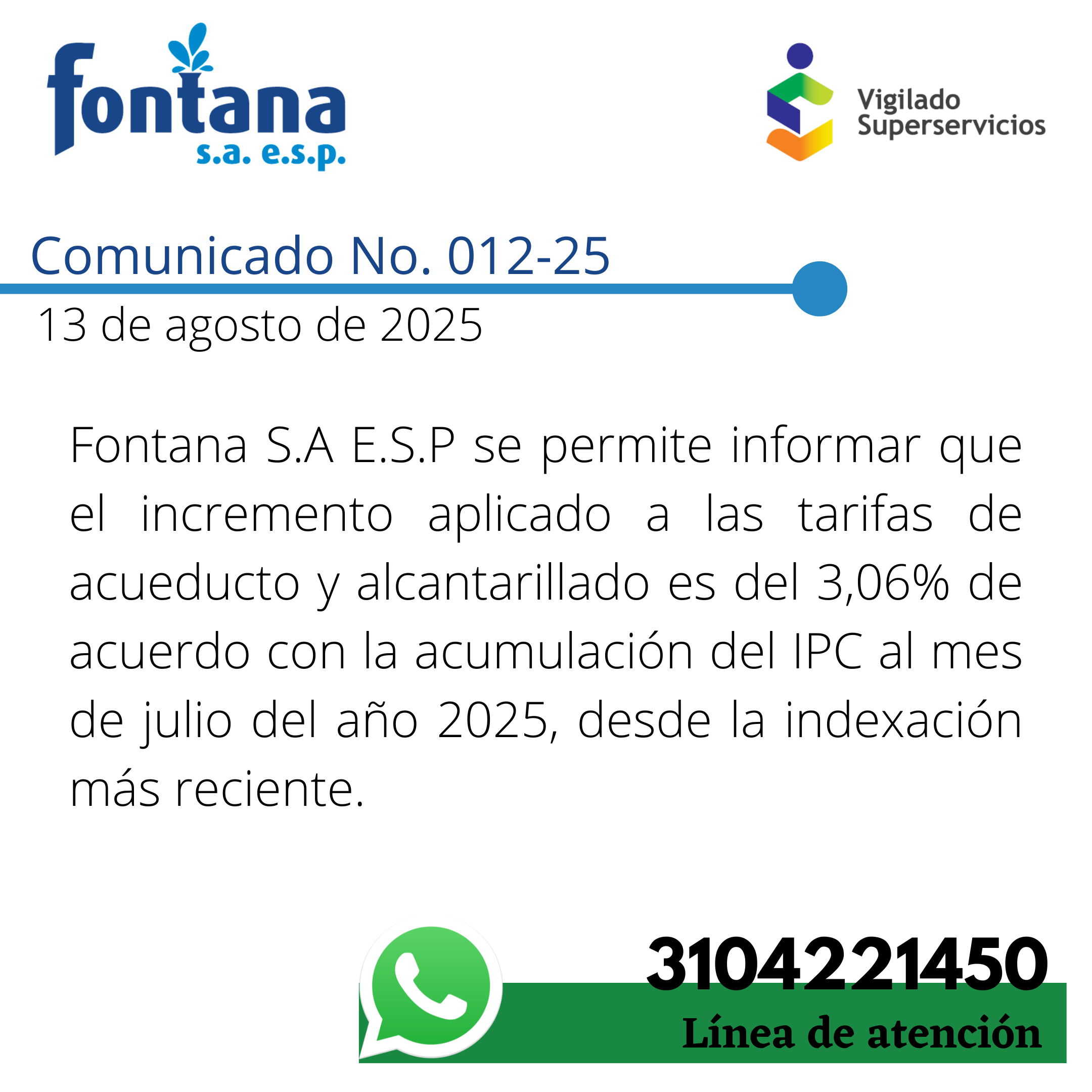 Comunicado No. 012-25 (Actualizacion tarifas)