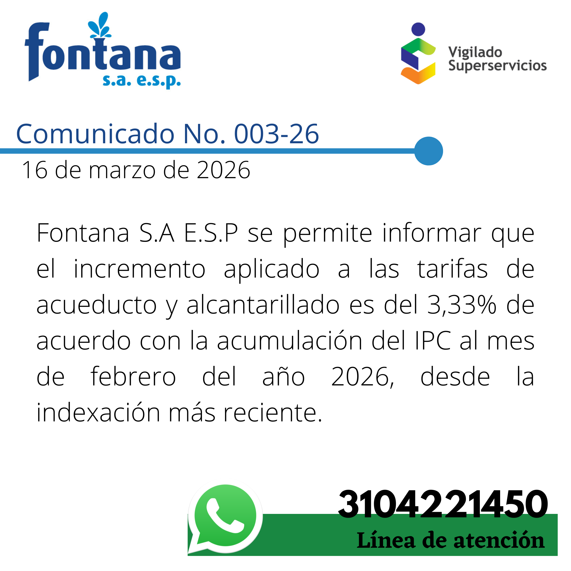 Comunicado No. 003-26 (actualizacion tarifas)