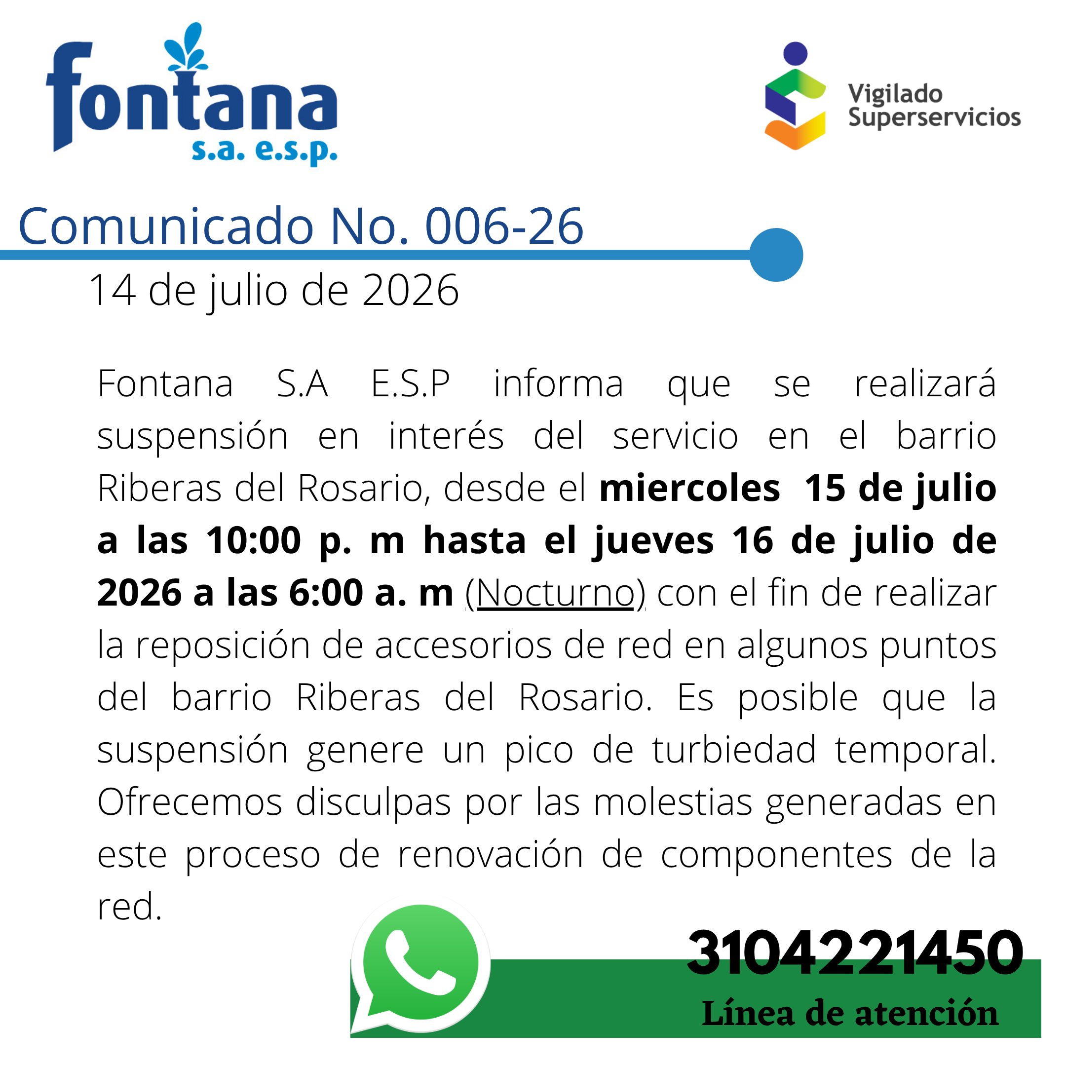 Comunicado No. 006-26 (1 Suspension nocturno)