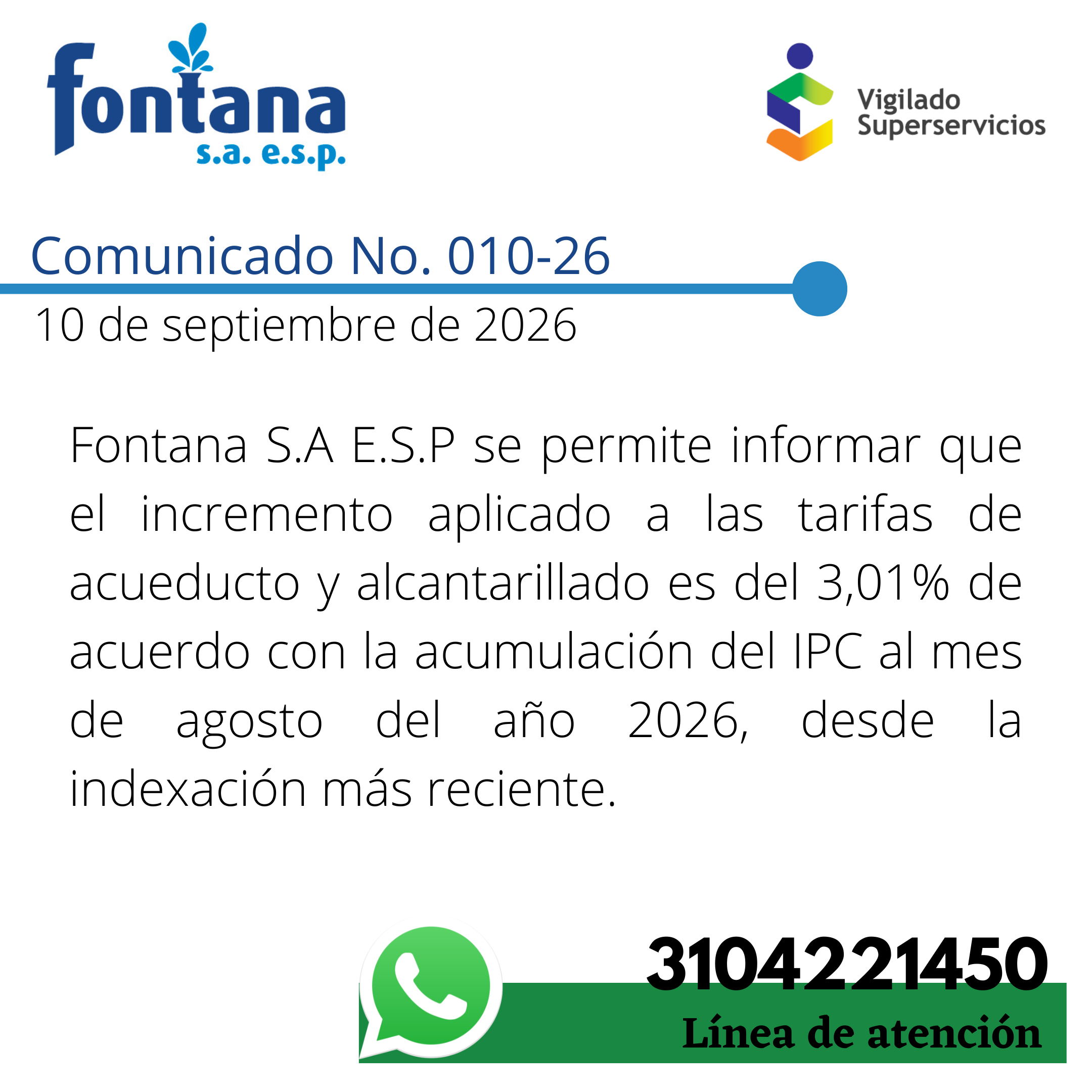 Comunicado No. 010-26 (Actualizacion tarifas)