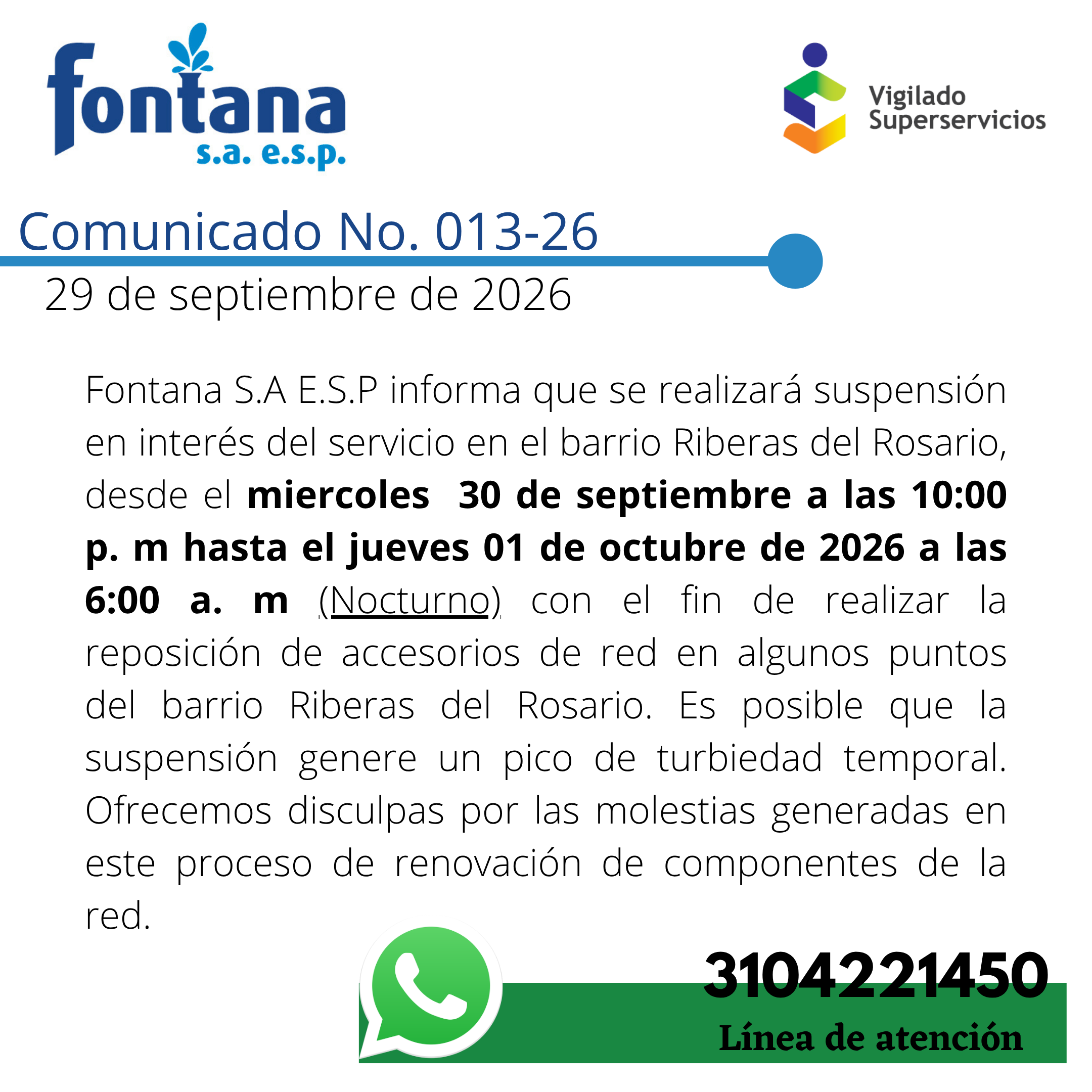 Comunicado No. 013-26 (5 Suspension nocturno)